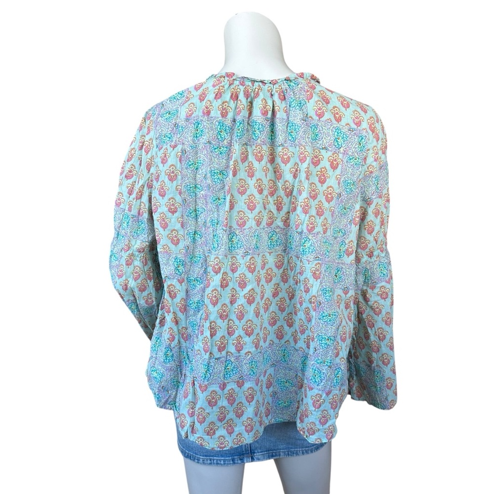 Anthropologie Lilka Pastel Blue Pink Boho Tapestry Floral Peasant Blouse Large - Picture 5 of 8